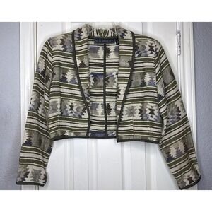 Vtg New Identity Crop Jacket Bolero Women's M Southwest Aztec Boho Tapestry
